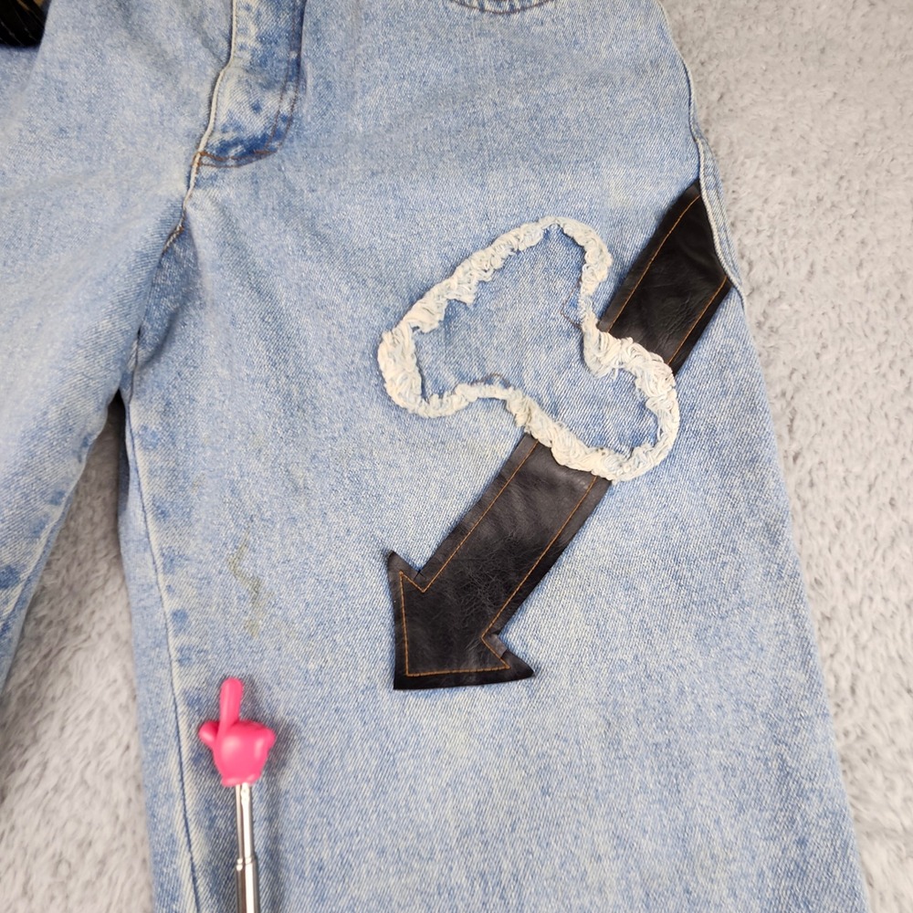 Vtg 80s Triangle Aquarius Rising Jeans Mixed Media Patchwork Flare Retro 30x28 - Picture 6 of 16
